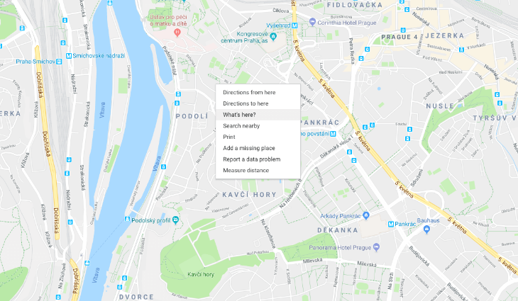 Získání souřadnic pro API rozhraní