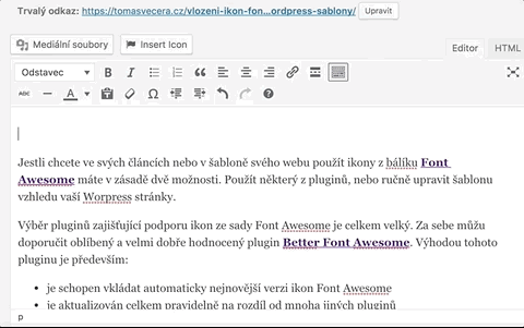 Vložení ikony přes dropdown menu