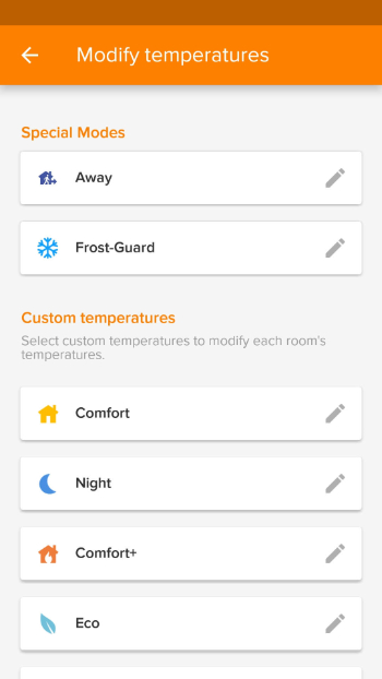 Změna přednastavených teplot